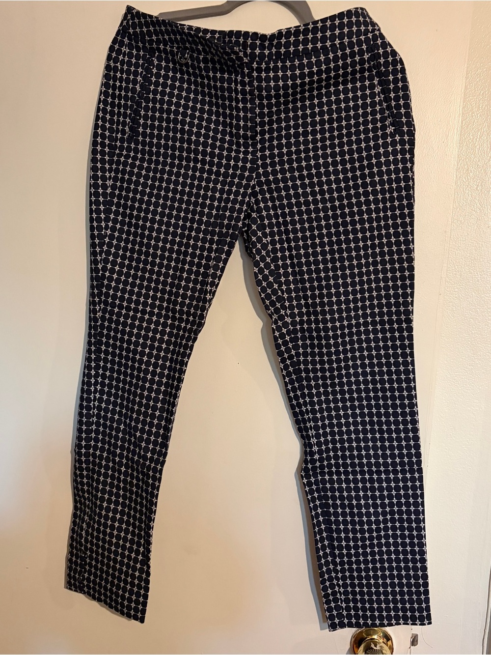 Adrianna Papell Navy and White Geometric Print Pants